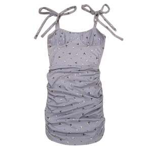 Endless Blu Ruched Tie-Shoulder Mini Dress Blue Floral Small